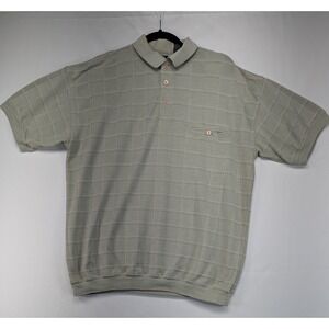 SRT‎ Easy Care Mens XL Short Sleeve Polo Shirt Textured Grid Pattern Beige